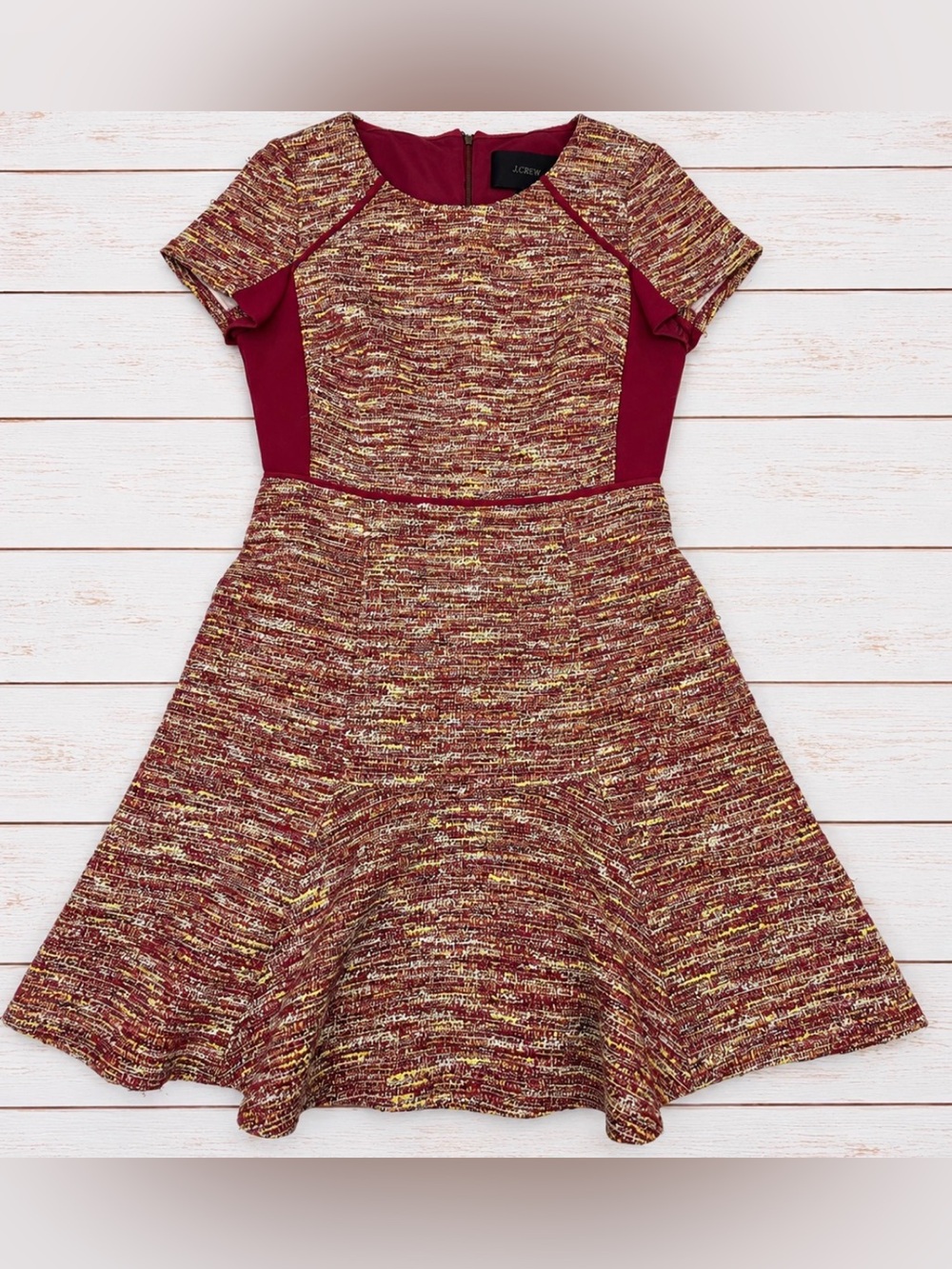 J.Crew Mixed Tweed Metallic Bouclé Fit & Flare Dress 4 Autumn Wedding Guest - Picture 2 of 9